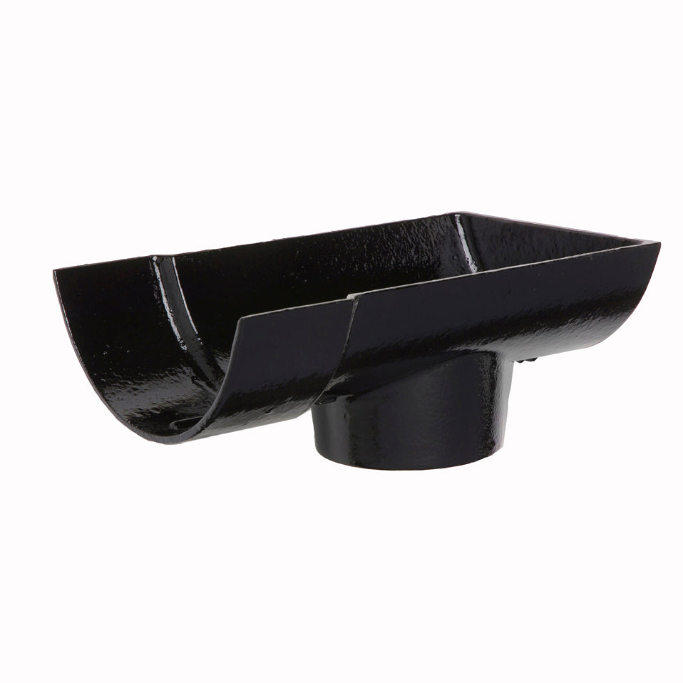 Hargreaves Cast Iron 100mm External Plain Half Round 65mm Dropend Outlet   - Painted Black