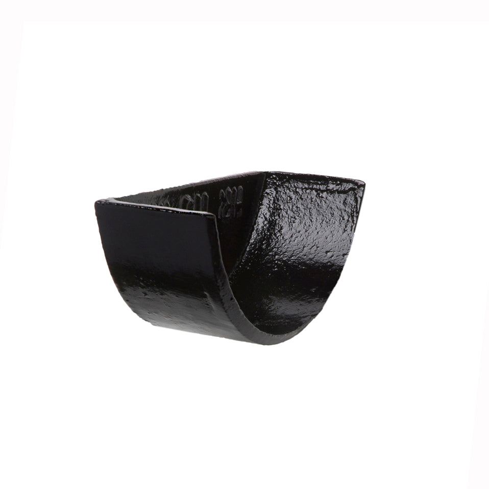 Hargreaves Cast Iron 100mm Internal Plain Half Round Stopend  - Painted Black