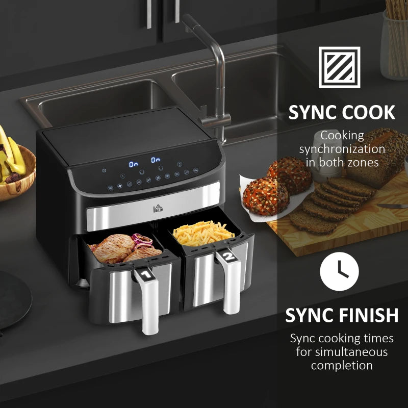 Dual Zone Air Fryer 8L - 10-in-1, Sync Cook & Finish, 2400W, 60-Minute Timer for Healthy Oil-Free Cooking