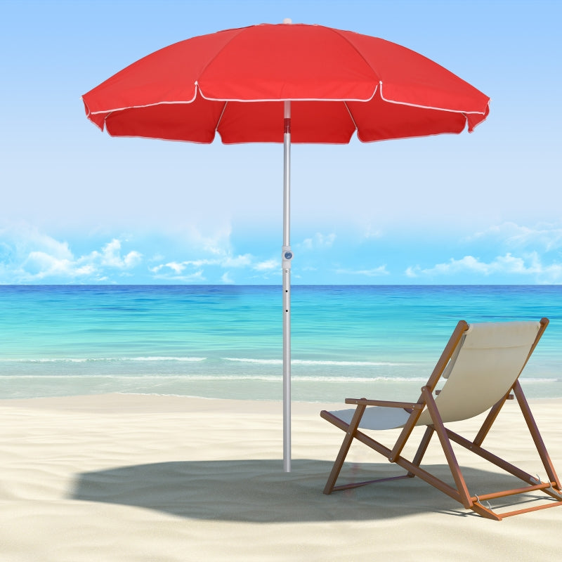 Red Portable Beach Umbrella with Tilt and Adjustable Height