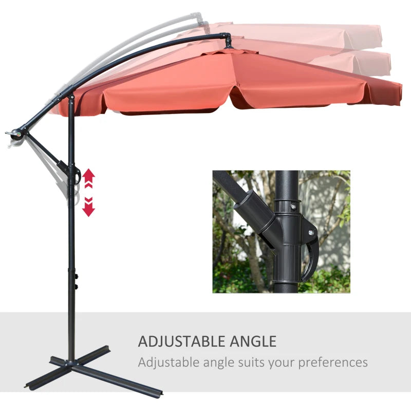 Wine Red 2.7m Cantilever Garden Umbrella with Crank Handle and Cross Base