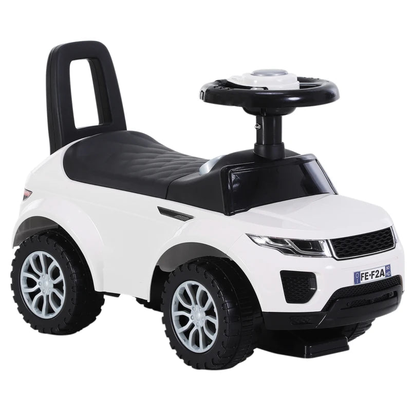 3-in-1 Ride On Car for Toddlers - Foot to Floor Slider with Horn, Steering Wheel, Under Seat Storage, Safe Design - White