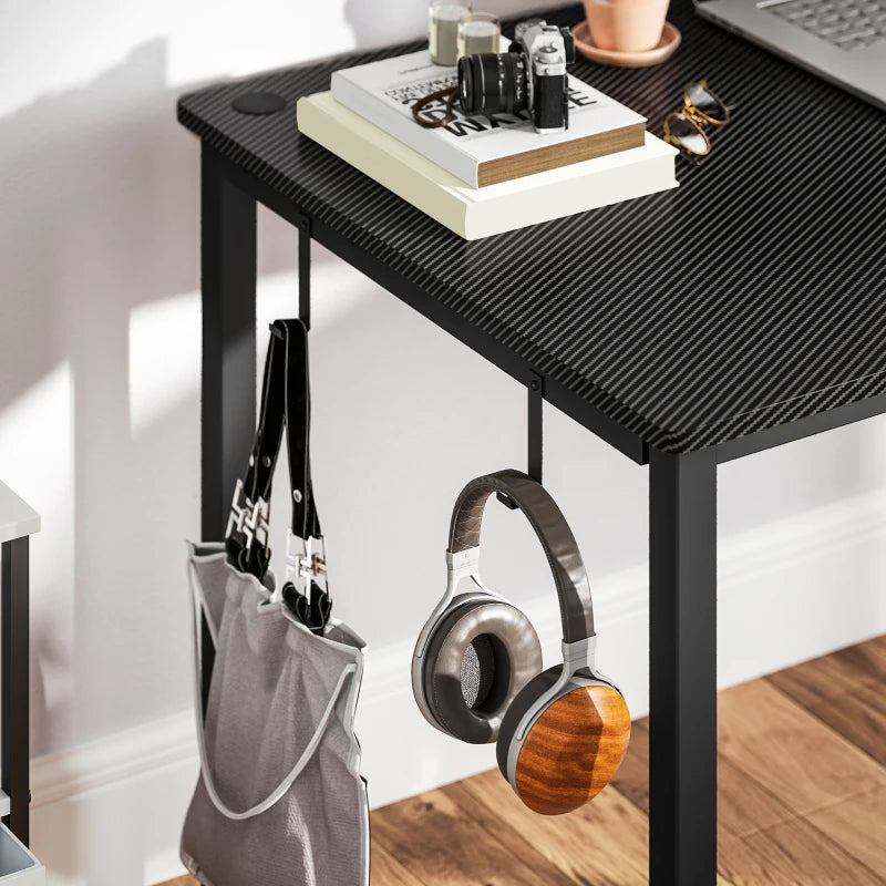 L-Shaped Gaming Desk with Fabric Bag, Hooks & Cable Management - 145x81x76cm - Stylish Black Computer Desk
