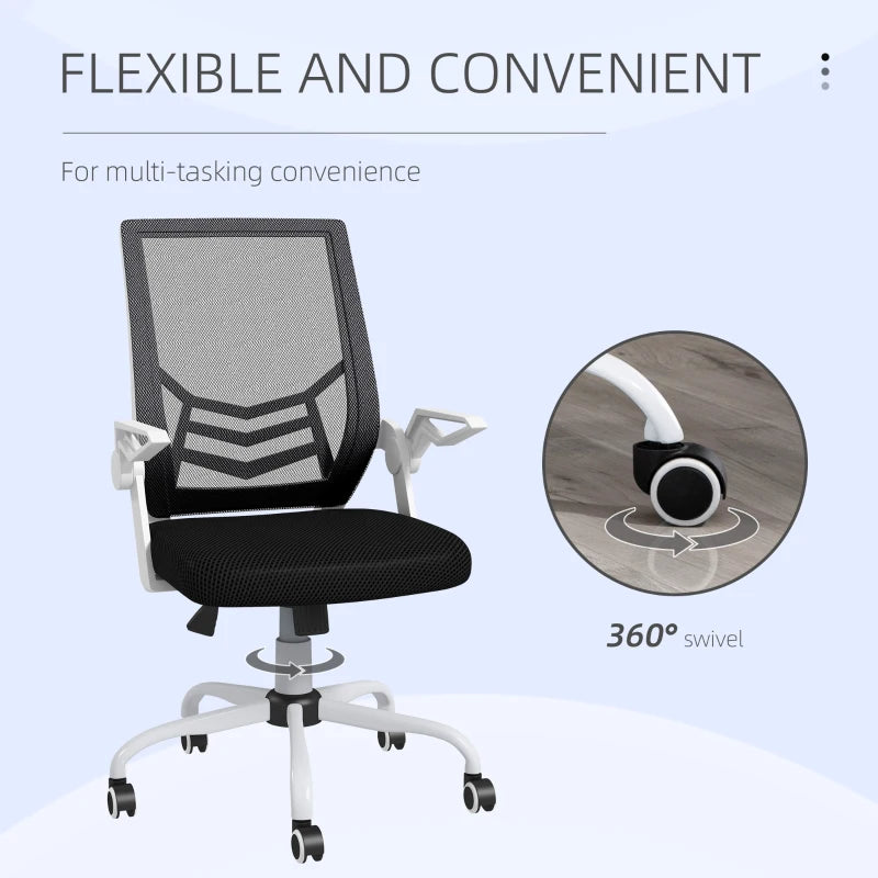 Vinsetto Ergonomic Mesh Office Chair with Flip-up Armrests, Lumbar Support & Swivel Wheels - Black Computer Desk Chair