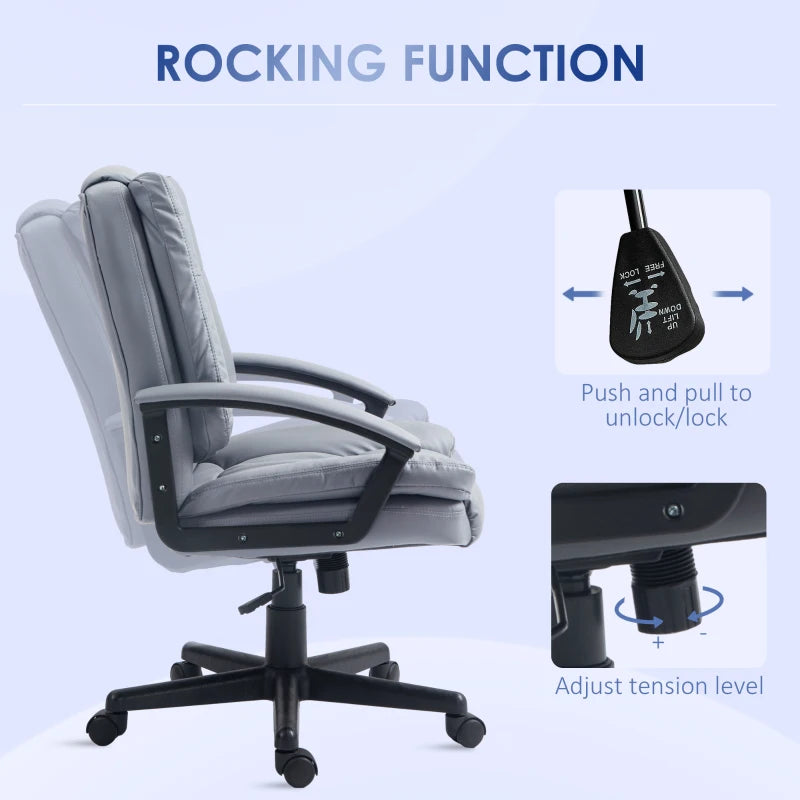 Light Grey Mid Back Executive Office Chair - Adjustable Height, Swivel Rolling Wheels, Perfect for Home Study & Computer Desk