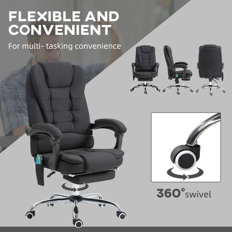 Vinsetto Black Six-Point Massage Office Chair with Heat - Ergonomic Comfort for Home & Work