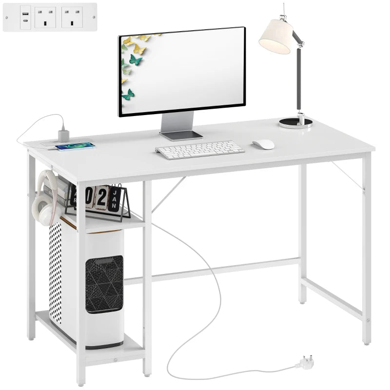Modern White Computer Desk with Power Sockets - Stylish Home Office Furniture for Productivity and Convenience