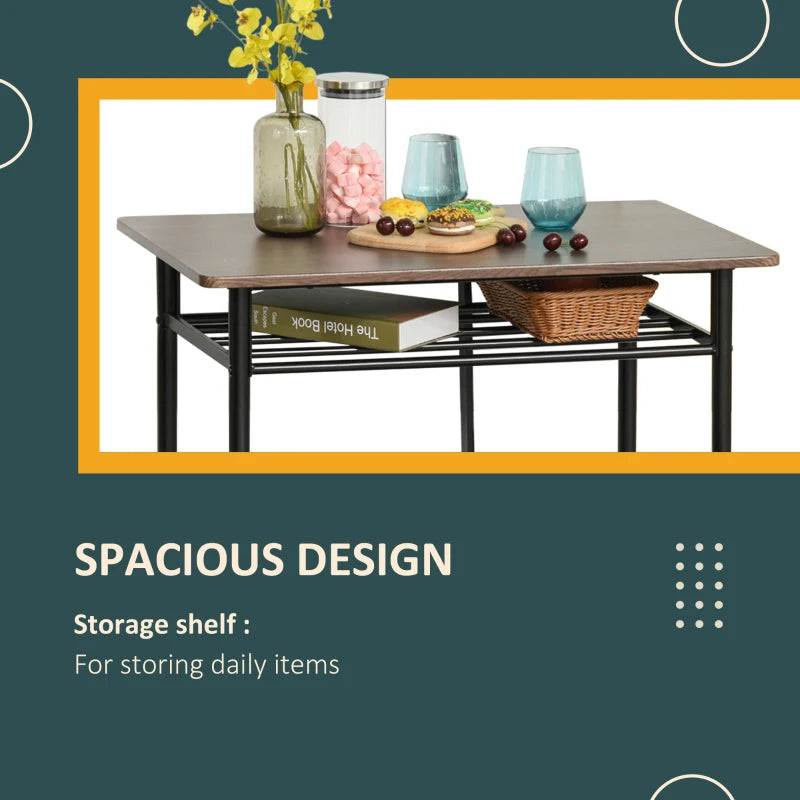 Stylish Black and Oak Bar Table Set with Stools, Footrest & Storage Shelf for Kitchen, Dining Room, Pub, Cafe