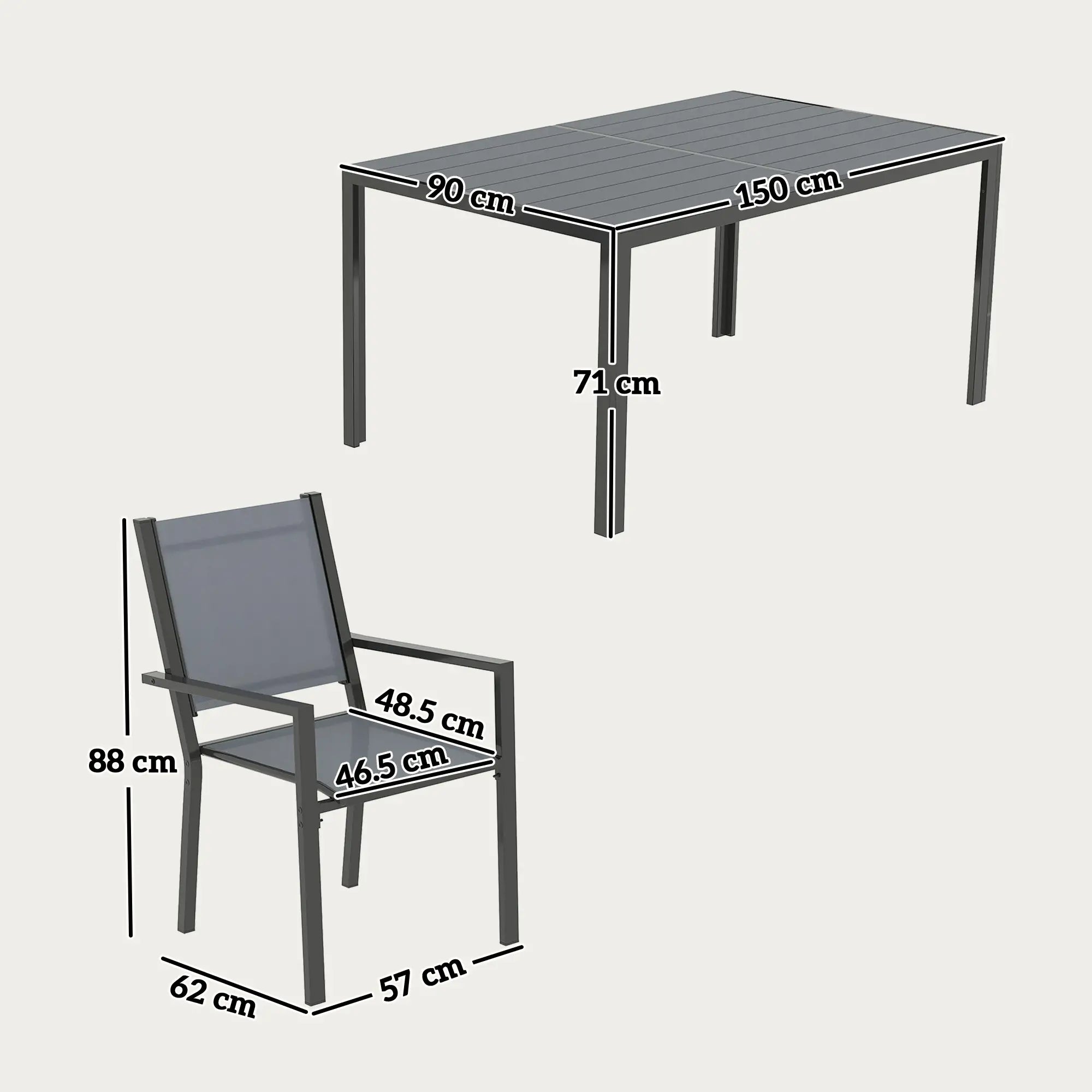 7 Piece Garden Dining Set With 6 Stackable Chairs and 150cm Rectangular Table + WPC Slatted Top