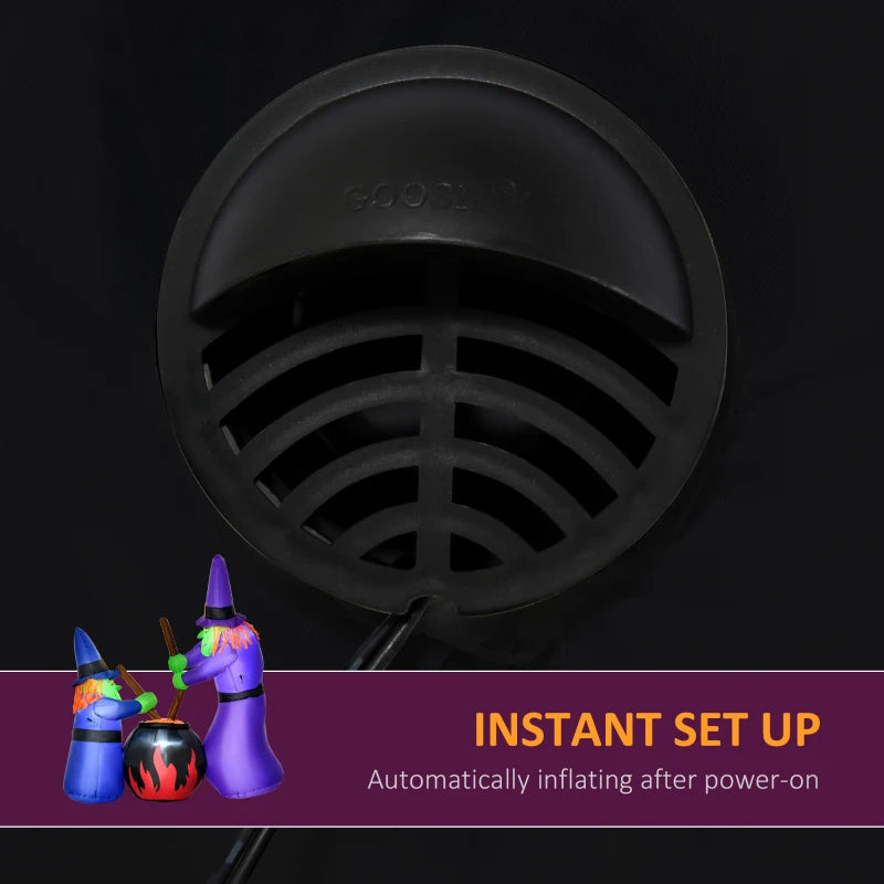 1.8m Inflatable Halloween Lawn Decoration - LED Witches & Black Cauldron Outdoor Air Blown Holiday Decor