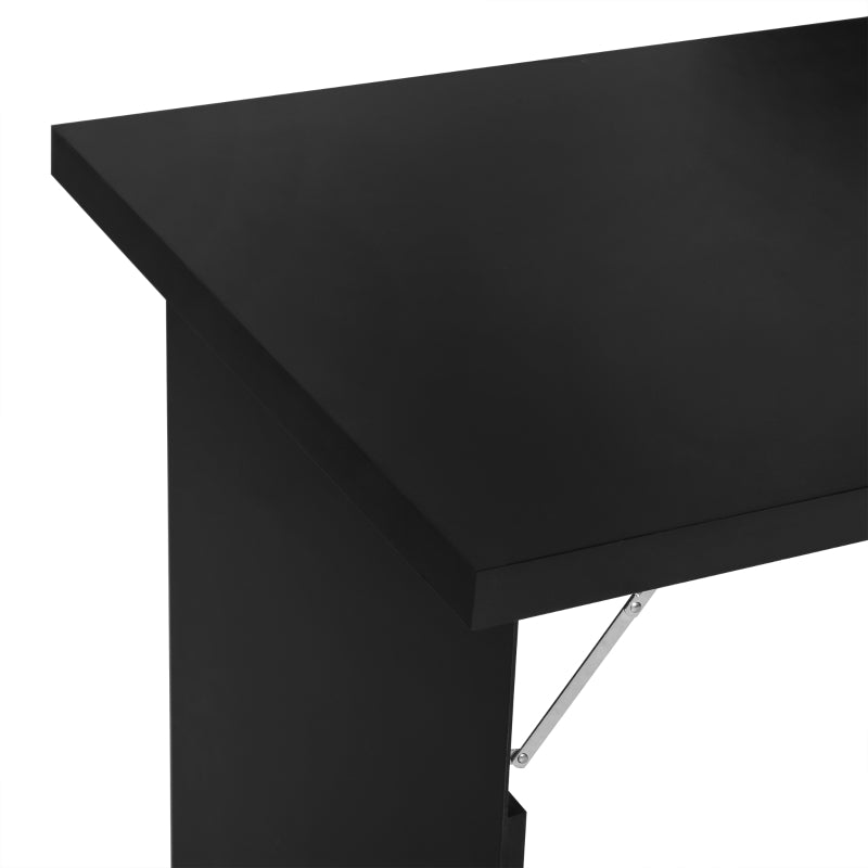 Folding Wall-Mounted Drop-Leaf Table with Chalkboard & Storage Shelf - Multifunctional Floating Desk for Home Office - Black