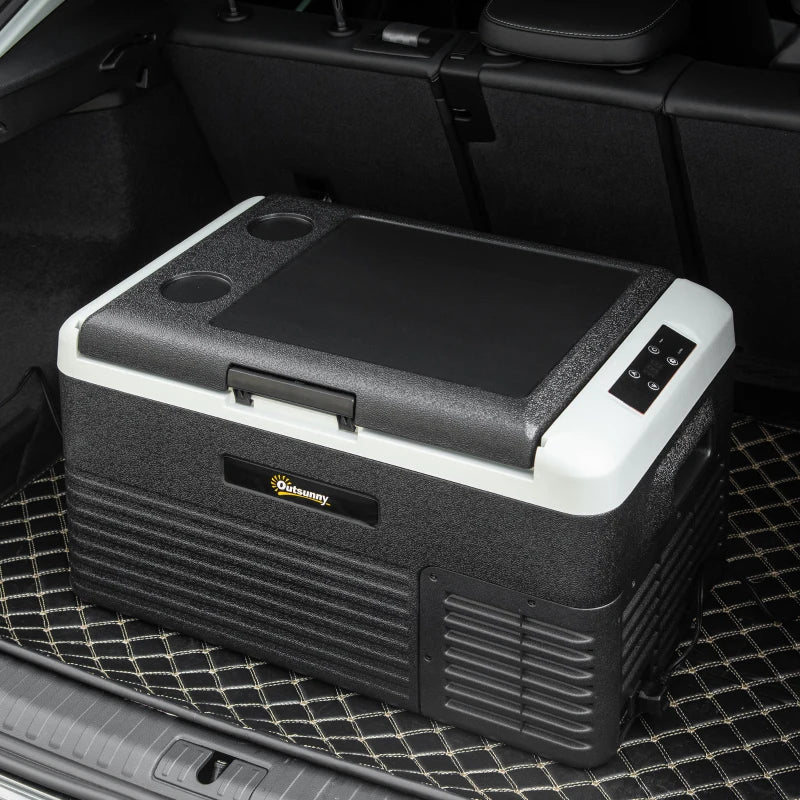 30L Portable Car Refrigerator Grey and Black Compact Travel Cooler