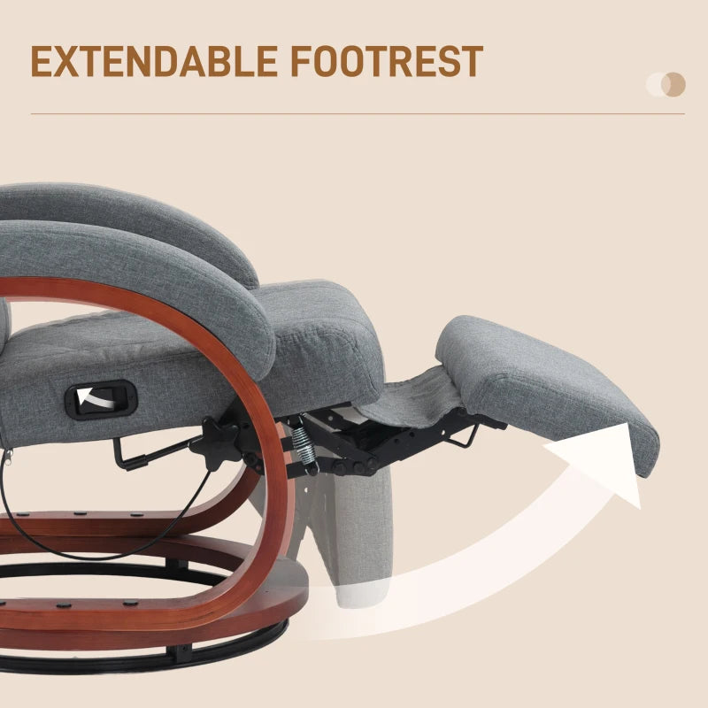 Grey Manual Reclining Swivel Chair with Footrest - 135° Comfort and Style for Your Living Room