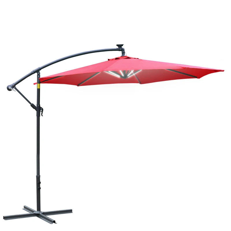 LED Solar Umbrella Parasol - Wine Red, 2.95x2.45m