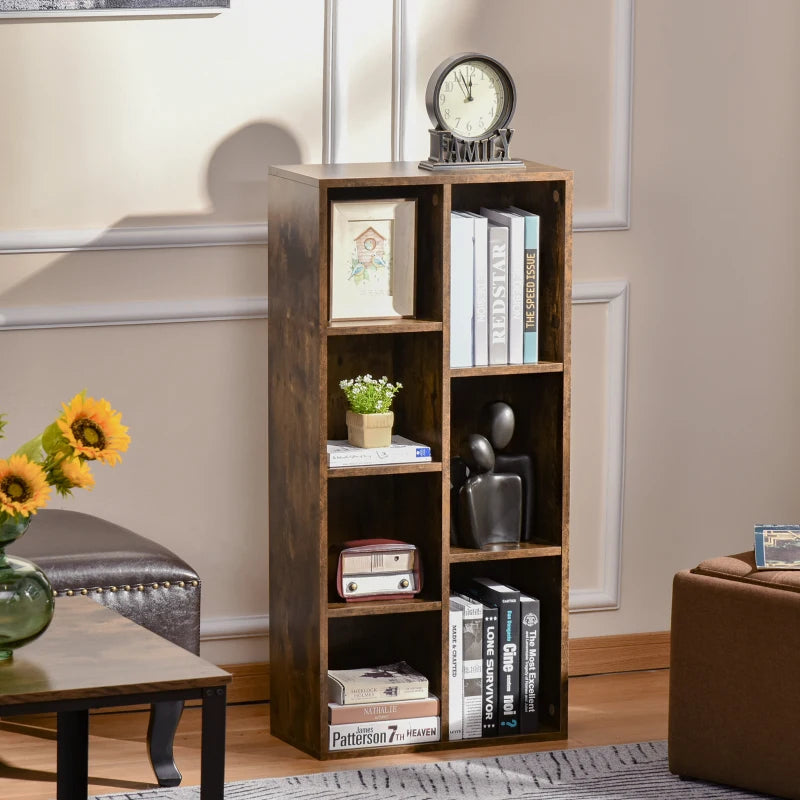Rustic Brown Seven-Cube Bookcase - Stylish Storage Solution for Home & Office, Modern Wood Effect Design