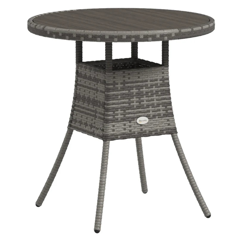 Grey 70cm 4-Person Wood-Effect Rattan Table