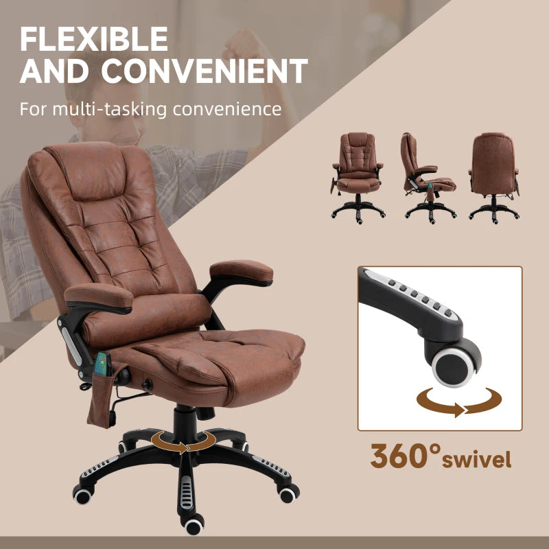 Vinsetto Heated Massage Recliner Chair - 6 Massage Points, 360° Swivel, Microfiber Office Chair, Brown Comfort