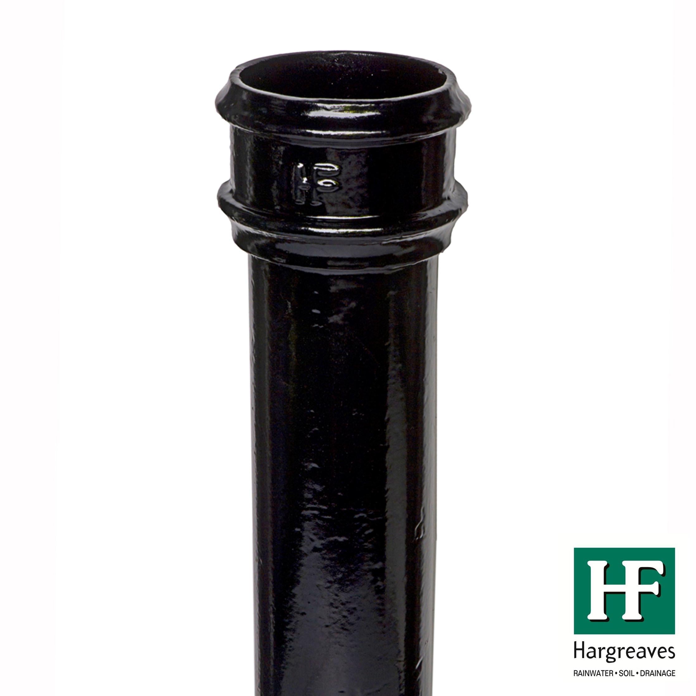 Hargreaves Cast Iron 100mm Plain Rainwater Pipe 1829mm  - Painted Black