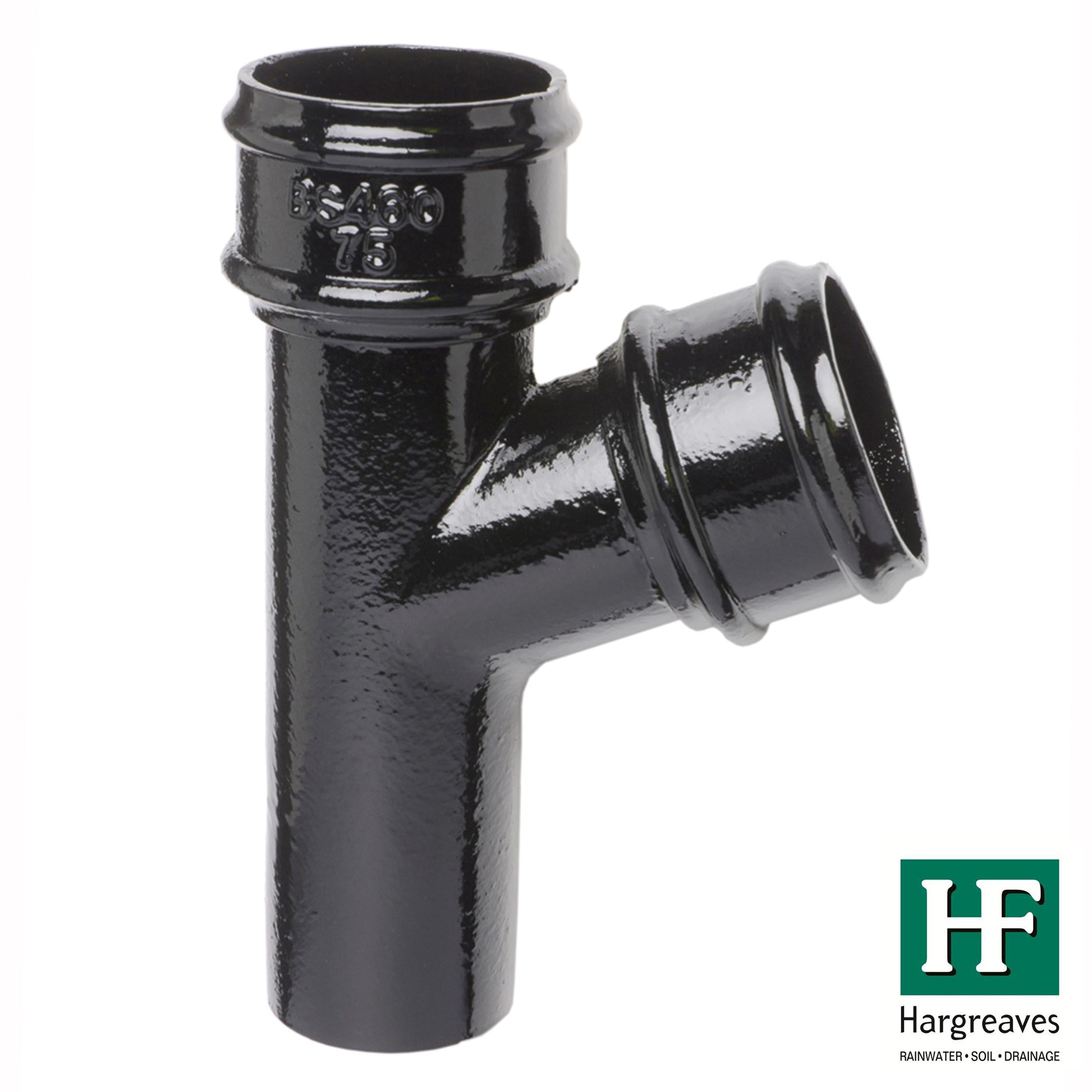 Hargreaves Cast Iron 100mm 112.5 Degree Rainwater Branch  - Painted Black
