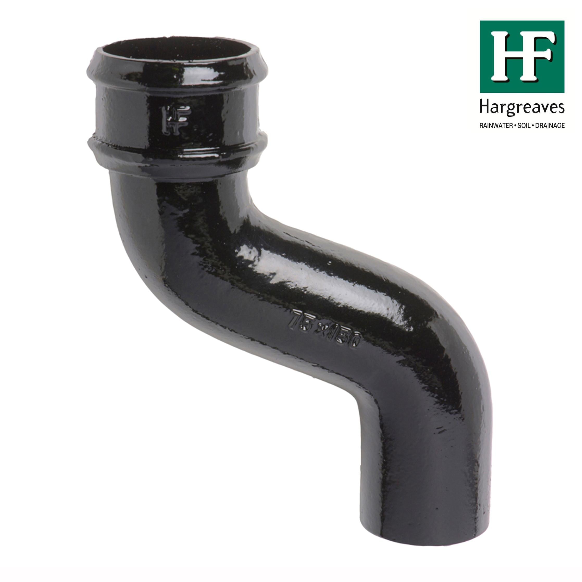 Hargreaves Cast Iron 150mm Rainwater Offset 150mm Projection  - Painted Black