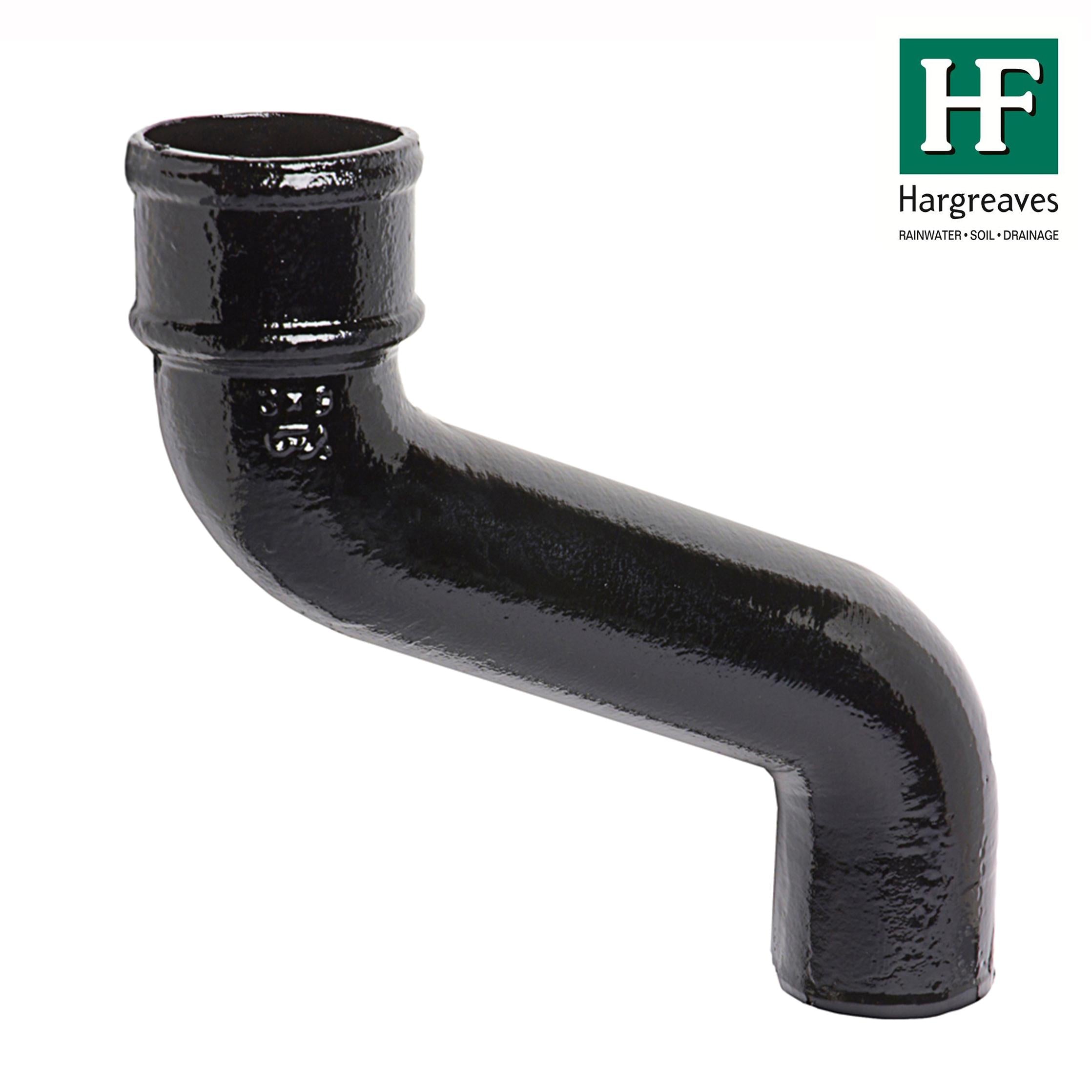 Hargreaves Cast Iron 65mm Rainwater Offset 230mm Projection  - Painted Black