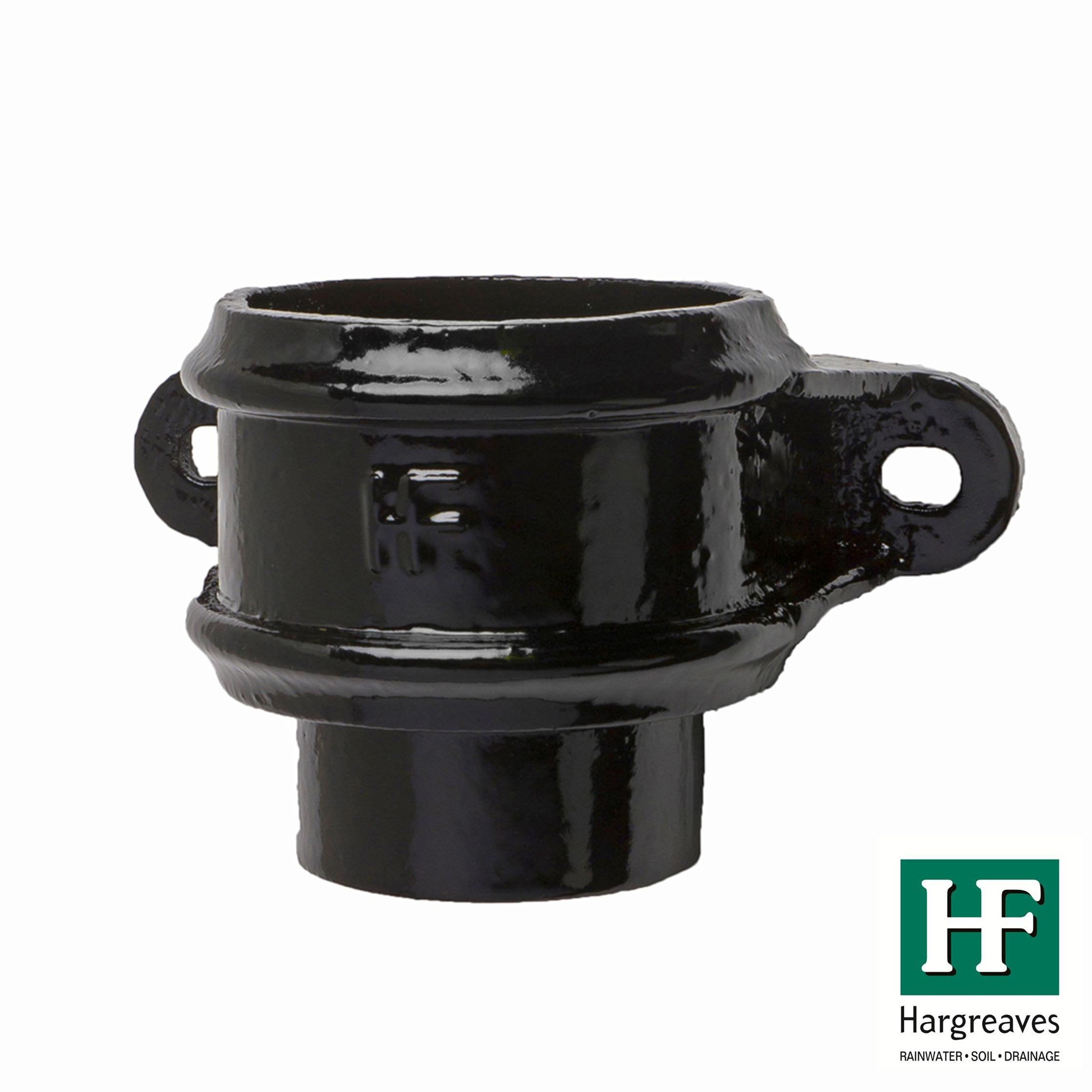 Hargreaves Cast Iron 100mm Eared Rainwater Loose Socket with Spigot  - Painted Black