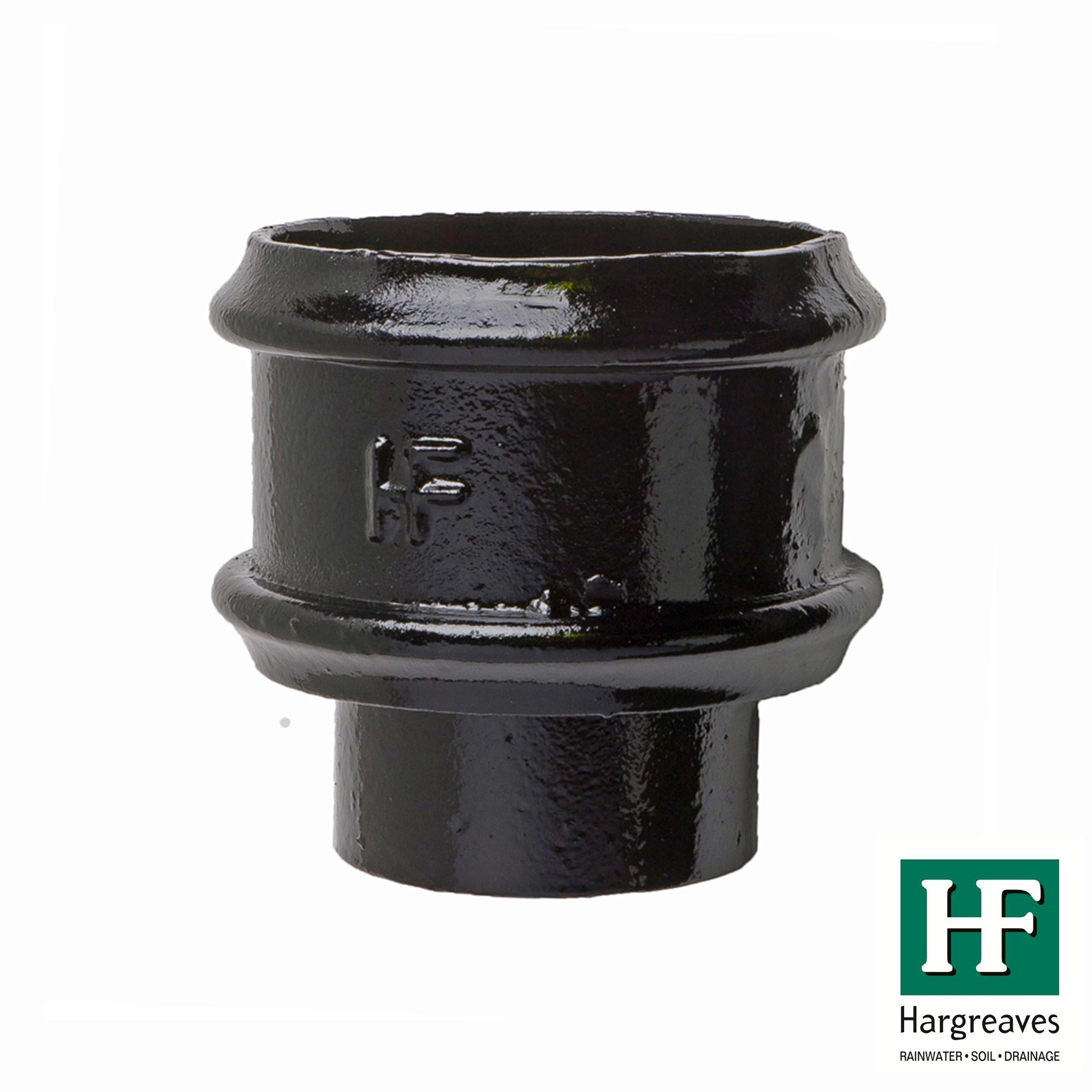 Hargreaves Cast Iron 100mm Plain Rainwater Loose Socket with Spigot  - Painted Black