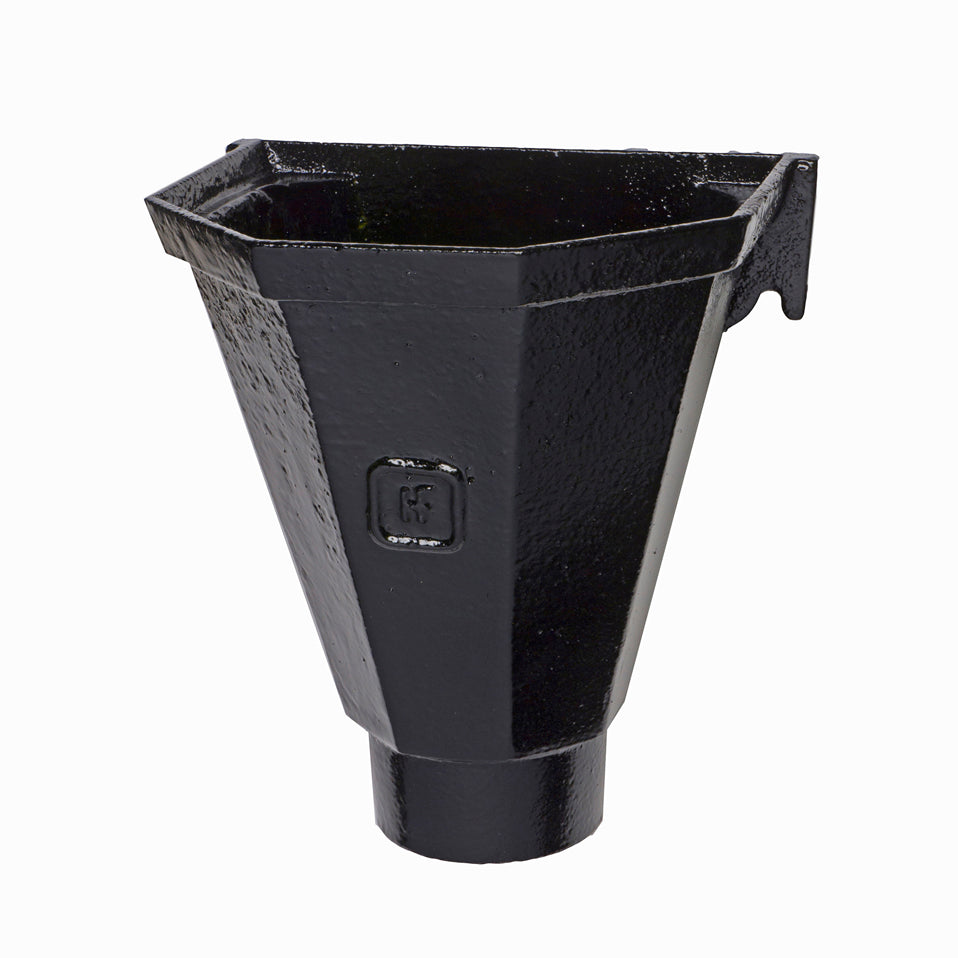 Hargreaves Cast Iron 100mm outlet H0 Rainwater Head  - Painted Black