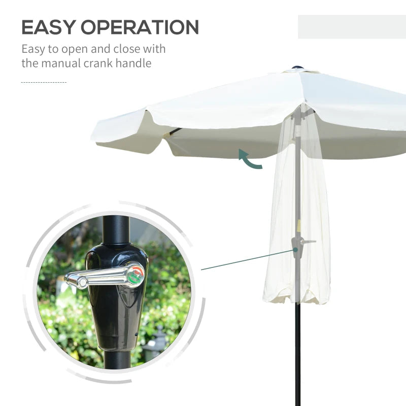 White 2.7m Patio Garden Umbrella with Tilt and Crank