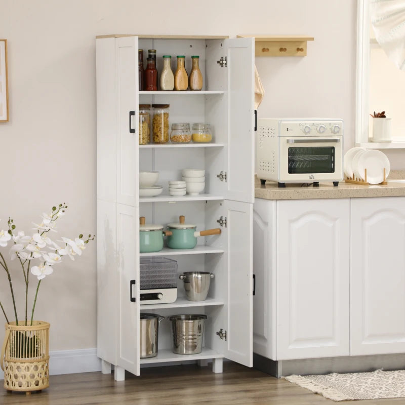 Freestanding Kitchen Cupboard - 4-Door Storage Cabinet Organizer with Adjustable Shelves in White - Stylish & Functional
