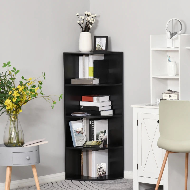 4-Tier Corner Open Shelf Bookcase - Freestanding Black Bookshelf for Plants & Books, 40x40x120cm