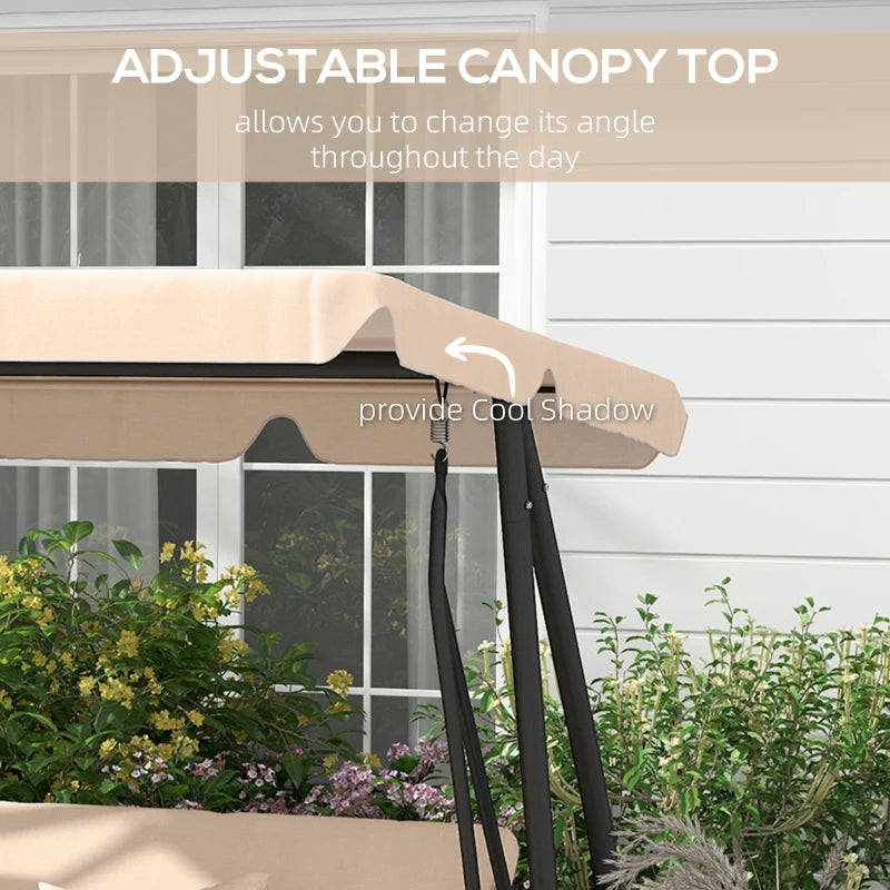 Light Brown Three-Person Garden Swing Chair with Canopy