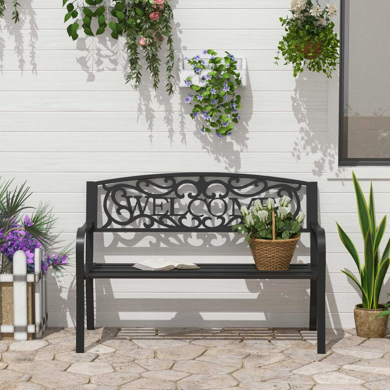 Black Steel Garden Bench - 126x60x85 cm