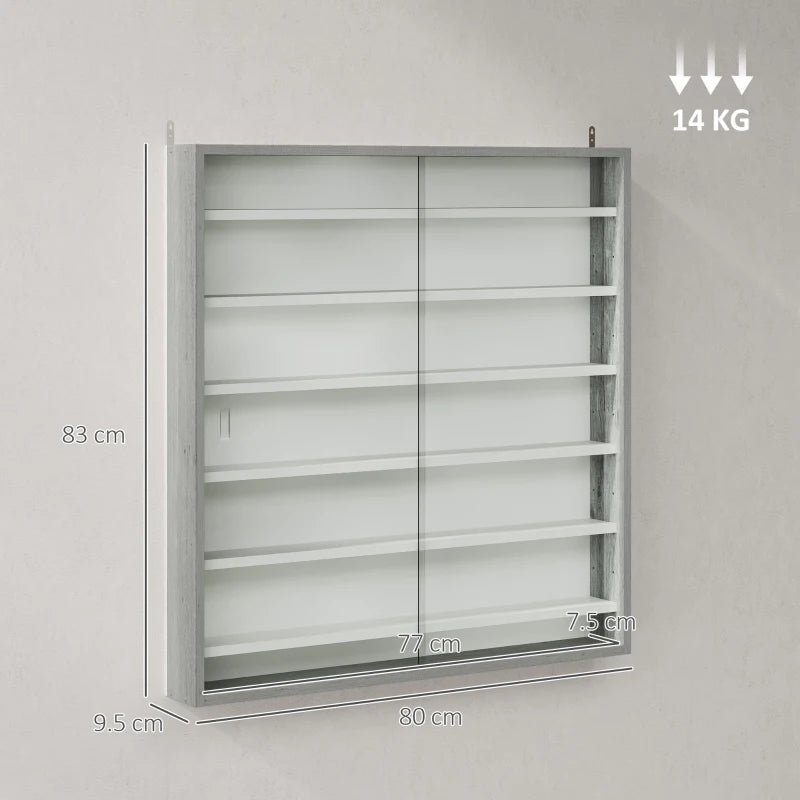 Stylish Six Shelf Display Cabinet with Glass Doors - Modern Graphite Wood Effect Storage Solution for Home or Office
