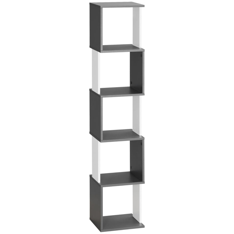 Modern 5-Tier Bookshelf - Freestanding Bookcase Storage for Living Room, Home Office & Study - White & Dark Grey