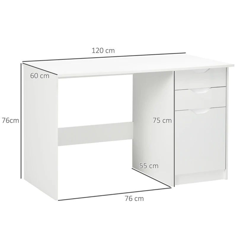 High Gloss White Computer Desk with Drawers & Storage Cabinet - Stylish 120x60cm Home Office Study Workstation