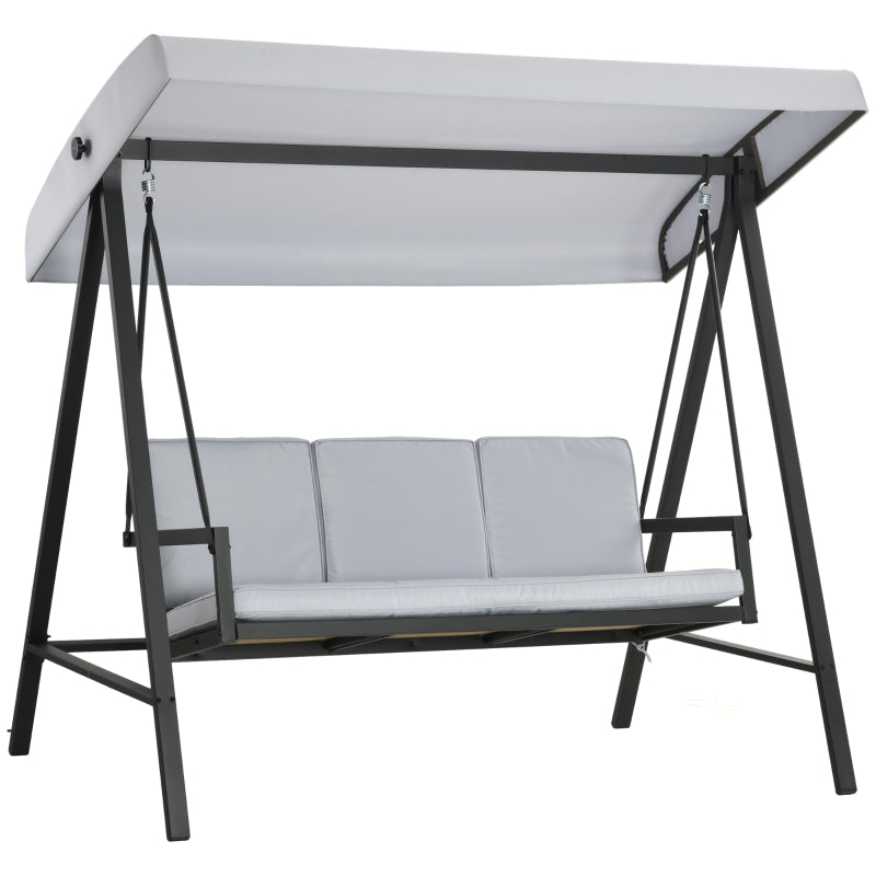 Grey 3-Seat Garden Swing Chair with Adjustable Canopy