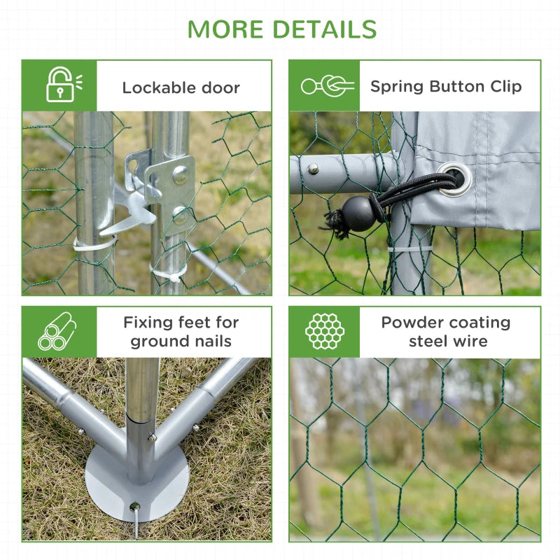 Galvanised Walk-In Chicken Run & Coop - 2.8x3.8m Poultry House with Water-Resistant Cover for Garden