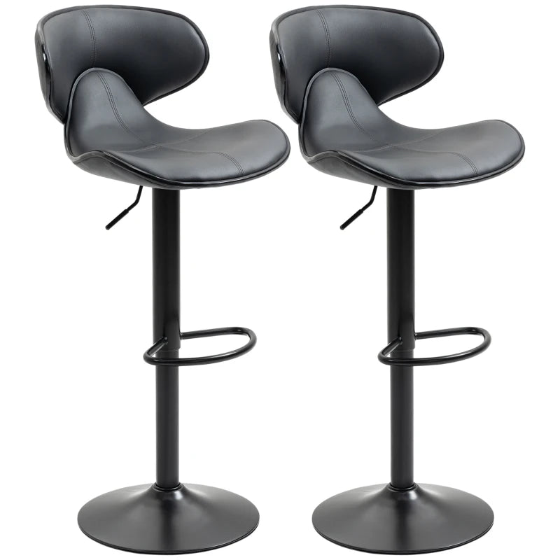 Adjustable Swivel Bar Stools Set of 2 - Modern Kitchen Counter Chairs with Footrest & Backrest, Steel Frame, Grey