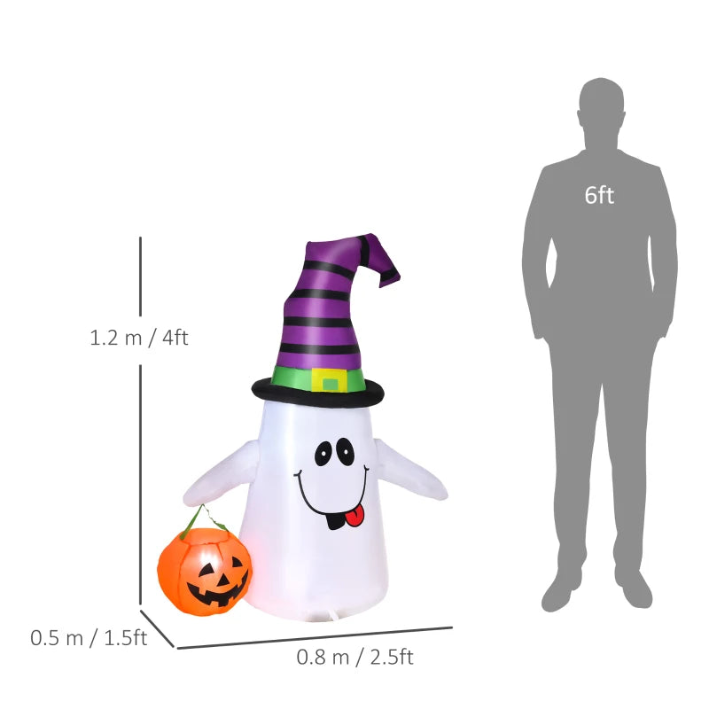 1.2m Witch Ghost Halloween Inflatable Decoration with LED Lights - Weather-Resistant Pumpkin Lantern for Indoor & Outdoor Fun