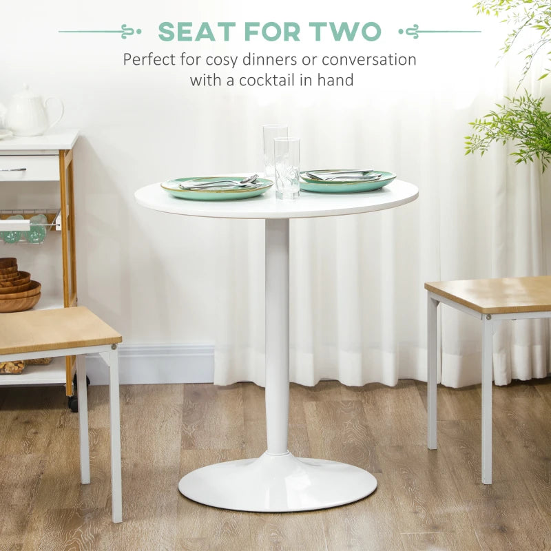 Minimalistic White Dining Table for Two - 75H x Î¦70cm Modern Design Perfect for Small Spaces