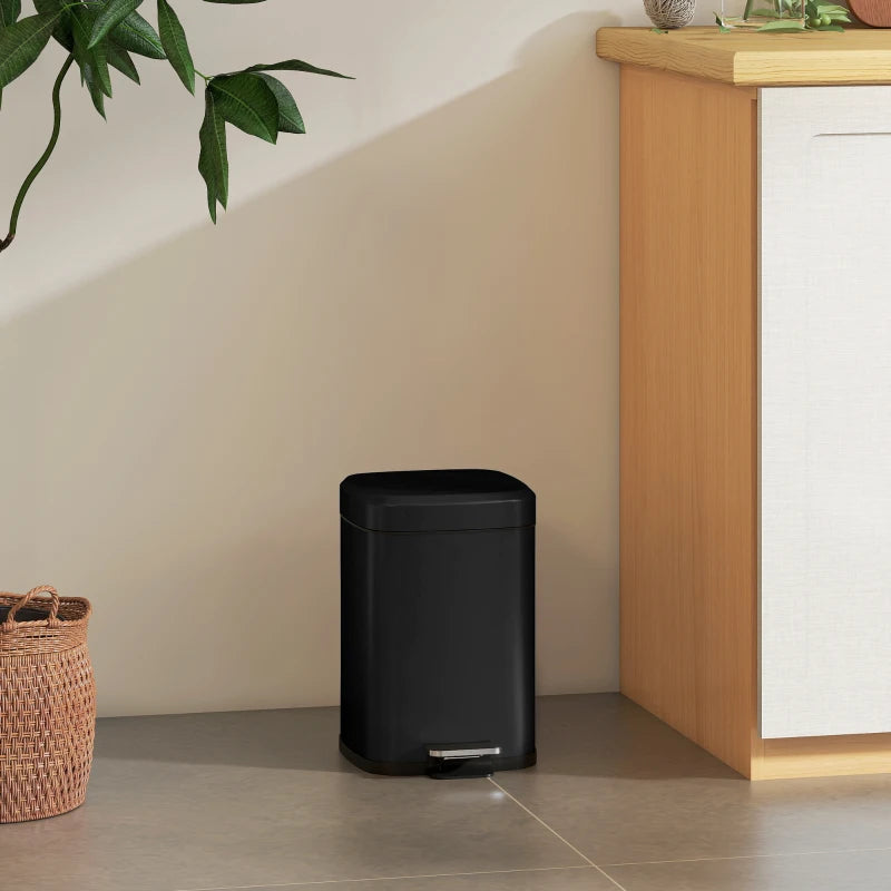12L Modern Boxy Black Metal Kitchen Bin - Stylish Trash Can for Home Organization and Waste Management