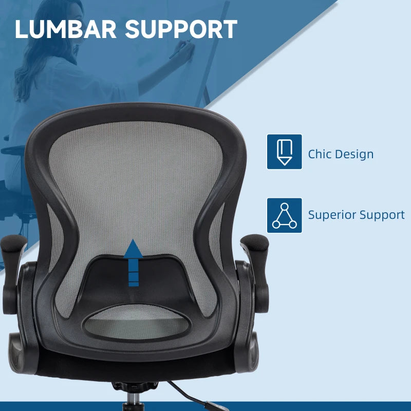 Vinsetto Adjustable Mesh Standing Desk Chair - Flip-up Armrests, Lumbar Support, Adjustable Footrest, Dark Grey