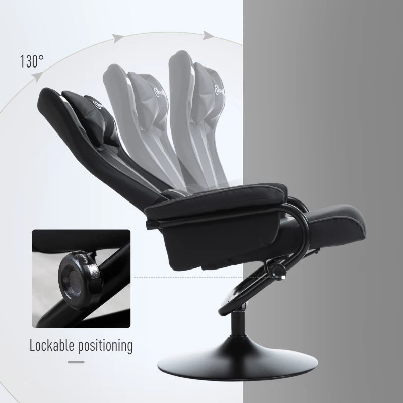 Vinsetto Grey Reclining Chair and Stool Set - Ergonomic Recliner with Headrest, Lumbar Support, Pedestal Base for Home Office