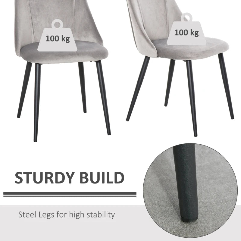 Modern Grey Dining Chairs Set of 2 - Upholstered Velvet Accent High Back Chairs with Metal Legs for Kitchen