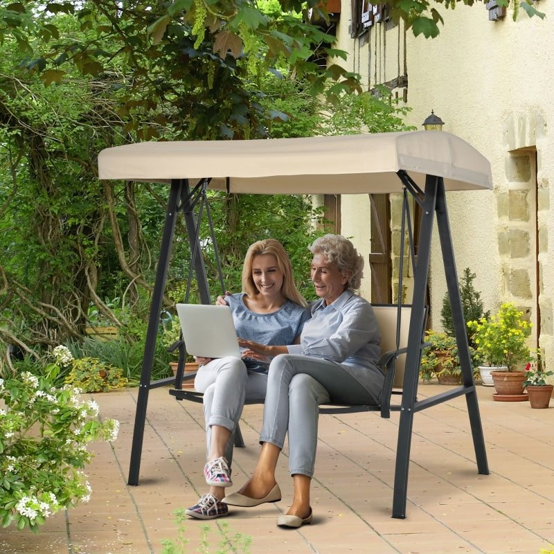 Beige 2 Seater Outdoor Swing Chair with Adjustable Canopy