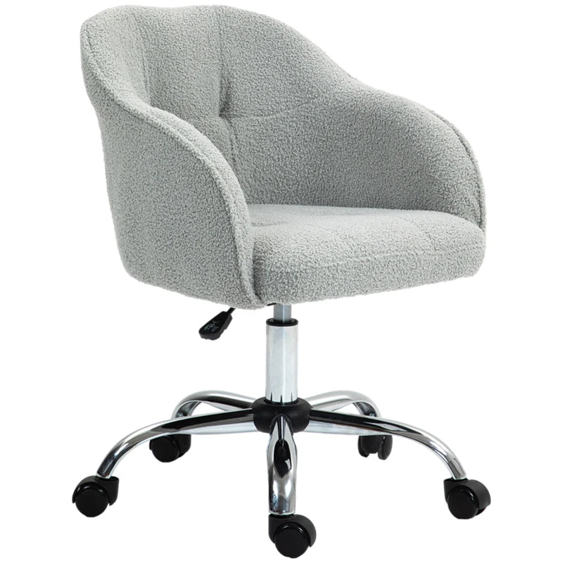 Comfortable Teddy Fleece Swivel Office Chair in Grey - Ergonomic Design for Home and Office Use