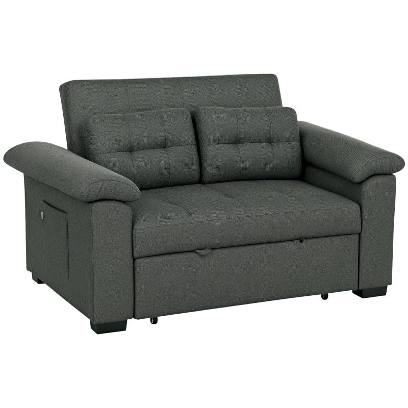 Fabric 2-Seater Click Clack Sofa Bed with Pocket Springs, Cushions and Side Pockets for Living Room, Charcoal Grey