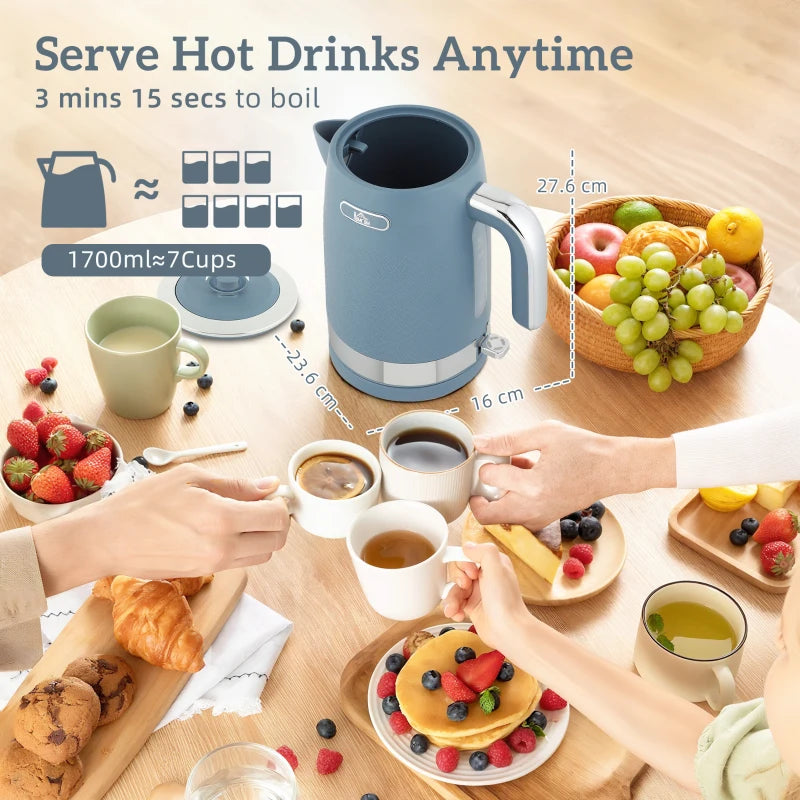 Sleek Blue Textured Kettle & Four-Slice Toaster Set - Modern Kitchen Appliances for Stylish Cooking