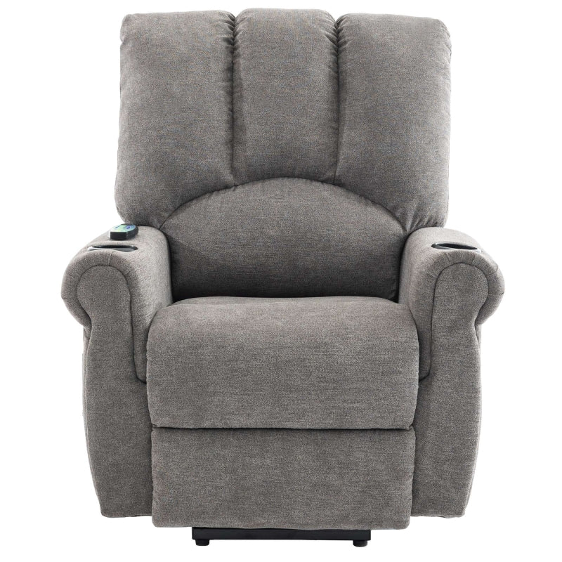 Electric Power Lift Recliner Chair with Heated Massage, Stand Assist, Storage Pockets and Cup Holders in Grey